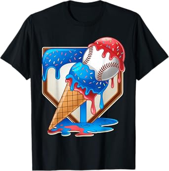 Distressed Baseball Boys Ice Cream Drip Baseball T-Shirt