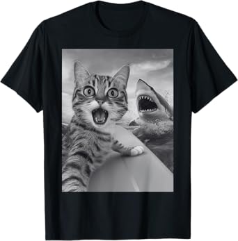Funny Cat Selfie with Shark T-Shirt