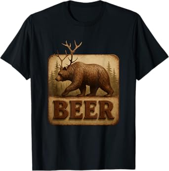 Funny Beer Bear Antlers Deer Forest Wilderness Nature T-Shirt