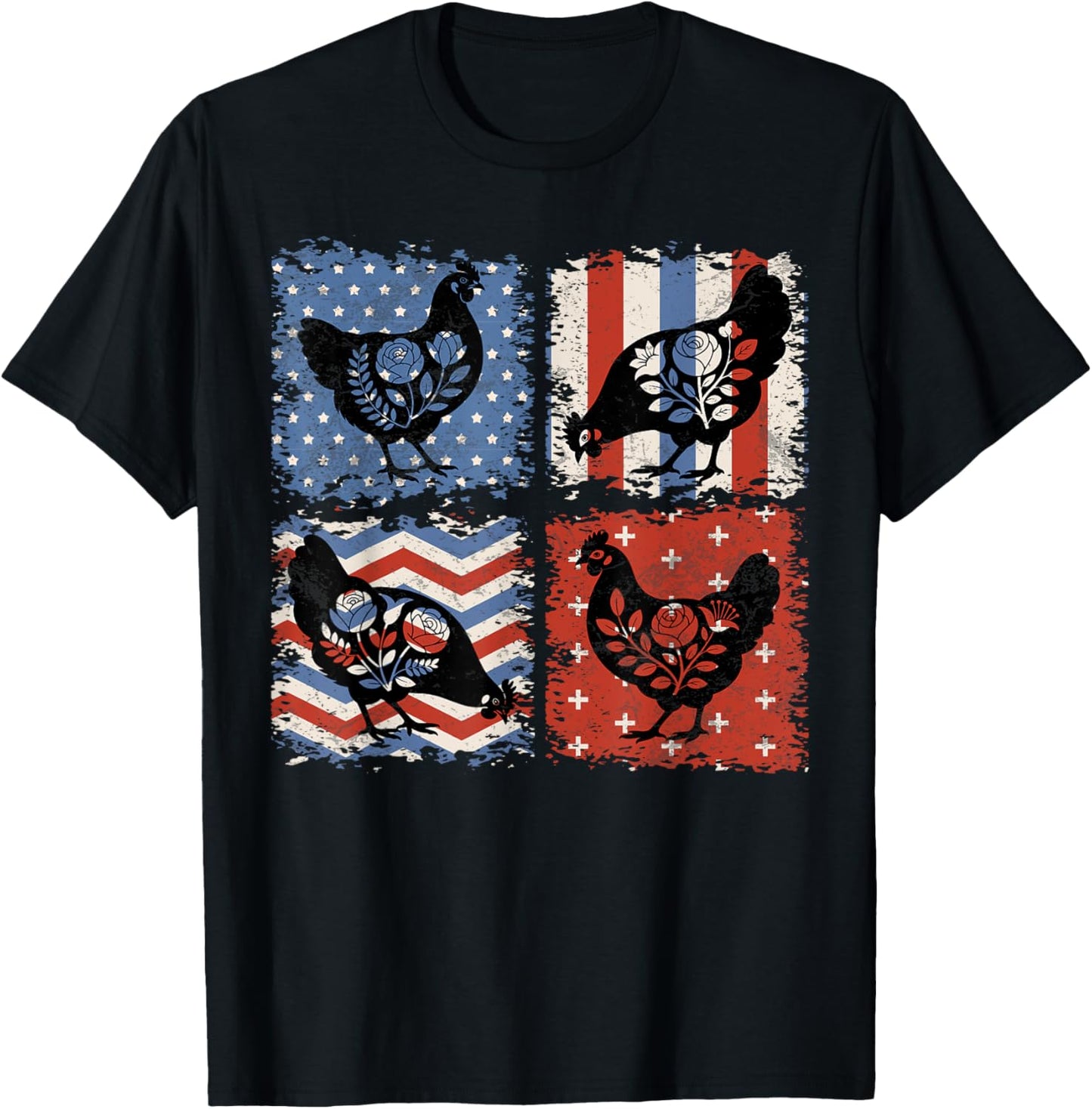 Patriotic Floral Chicken USA Flag 4th of July Chicken Lover T-Shirt