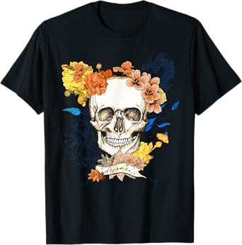 Retro Subtle Aroace LGBTQ Pride Funny Skeleton Skull Floral T-Shirt