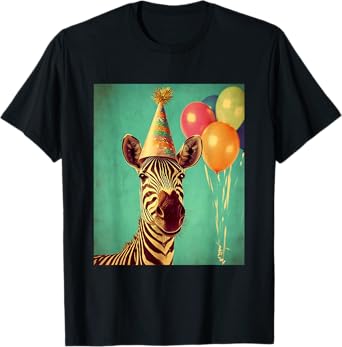 Zebra Retro Art Print Birthday Party Balloons & Party Hat T-Shirt