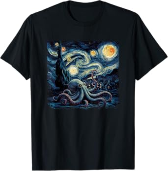 Starry Night Van Gogh Painting Octopus Lover T-Shirt