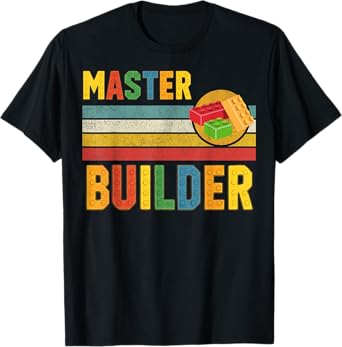 Vintage Master Builder Funny Building Bricks Blocks T-Shirt