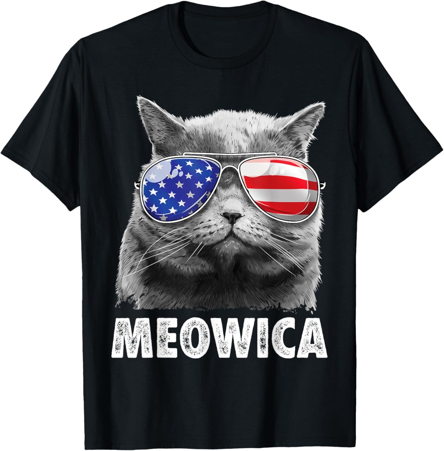 Meowica Cat 4th of July Merica Men Women USA American Flag T-Shirt