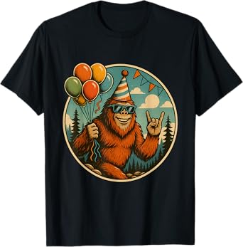 Bigfoot Party Vibes Birthday Balloons Forest Fun T-Shirt