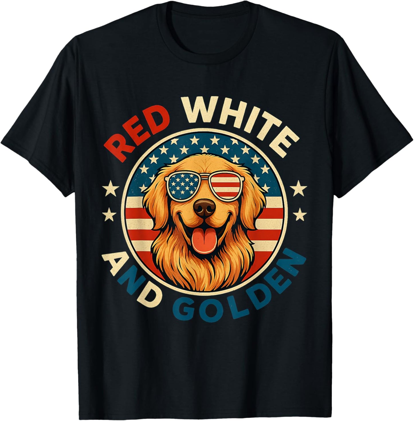 Red White And Golden Retriever American Flag 4th Of July T-shirt
