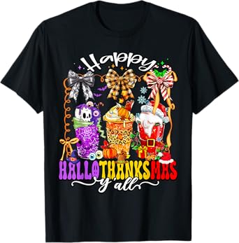 Happy Hallothanksmas Y'all Mix Halloween Thanksgiving Xmas T-Shirt