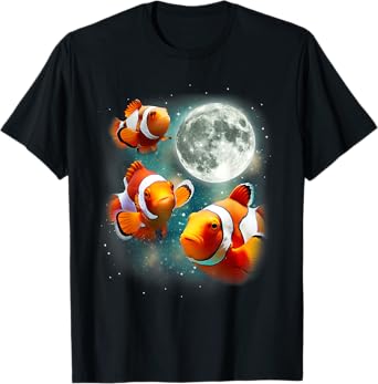 Three Clownfish Moon | Tropical Ocean Marine Clown Fish T-Shirt