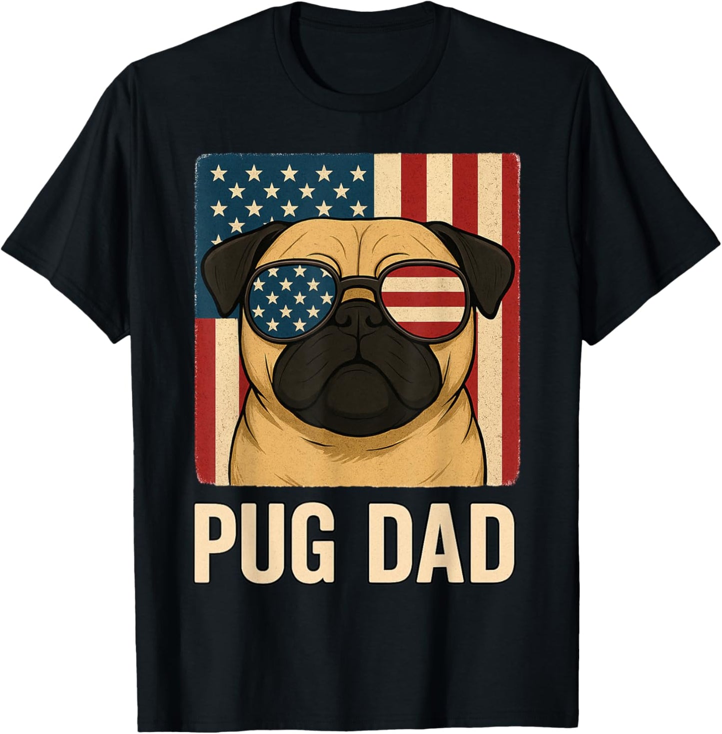 Pug Dad Dog Fathers Day Patriotic pug Dad Dog USA Flag T-Shirt