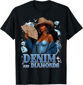 Denim and Diamonds African Melanin Cowgirls Western T-Shirt