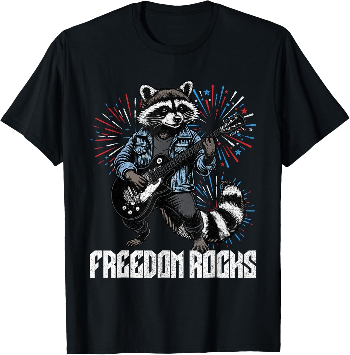Freedom Rocks Raccoon Guitar 4th of July Rock N Roll Star T-Shirt