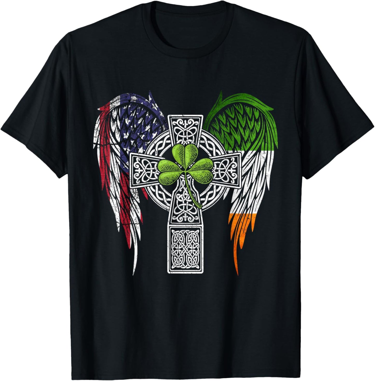 USA Flag Celtic Cross Irish American St Patrick's Day T-Shirt