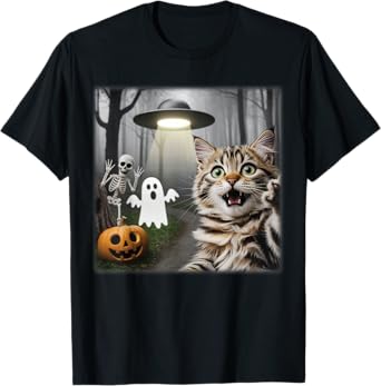 Funny Halloween Cat Selfie with Spooky Ghost Cat Lovers T-Shirt