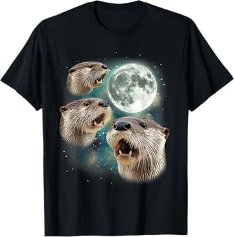 Three Otter Moon | 3 Otter Funny Weird Cursed Meme T-Shirt