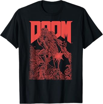DOOM Red Sketched Cover Art Retro Video Game T-Shirt