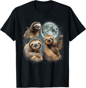 Sloth Shirt | 3 Sloth Howling At Moon Funny Weird Cursed T-Shirt