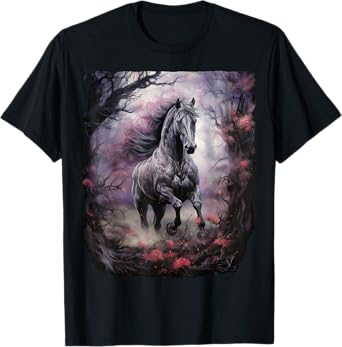 Beautiful Horse running through the forest by night T-Shirt