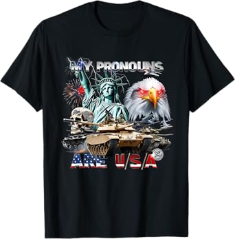 My Pronouns Are USA Patriotic Eagle Liberty Tank Tee T-Shirt