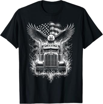 Trucker Patriotic American Flag Semi Truck Driver Eagle T-Shirt