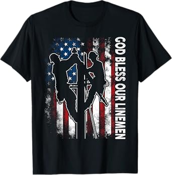 God Bless Our Linemen Cool American Lineman Flag T-Shirt