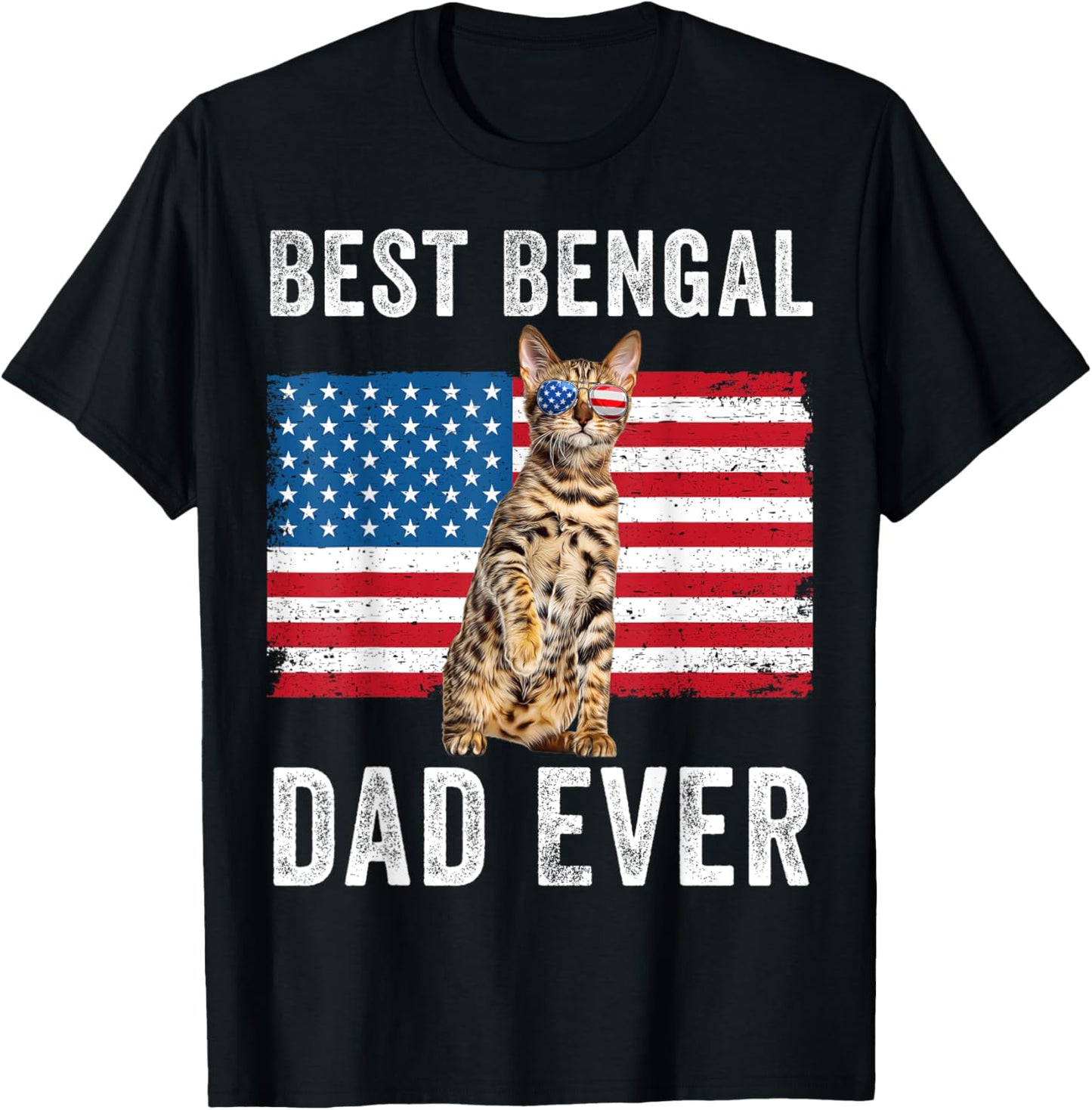 Bengal Dad American Flag Bengal Cat Lover Owner Kitty Kitten T-Shirt