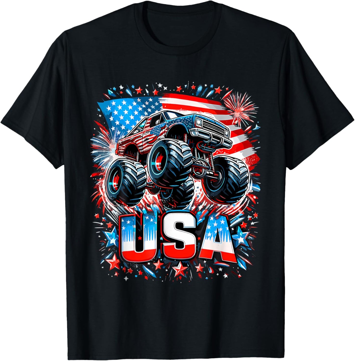 Patriotic Monster Truck Usa American Flag 4th Of July Men T-shirt