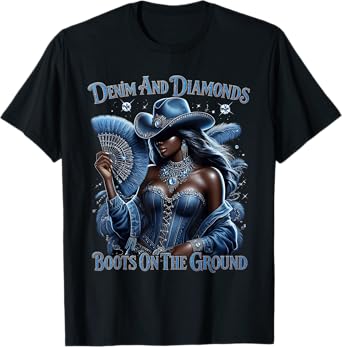 Western Boots On The Ground Denim and Diamonds Cowgirls T-Shirt