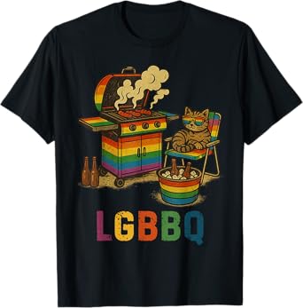 LGBBQ Vintage Funny LGBTQ BBQ Lover Funny Cat Gay LGBTQ T-Shirt for Men Women