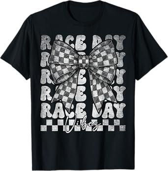 Race Day Vibes Checkered Coquette Bow Car Racing Lovers Men T-Shirt