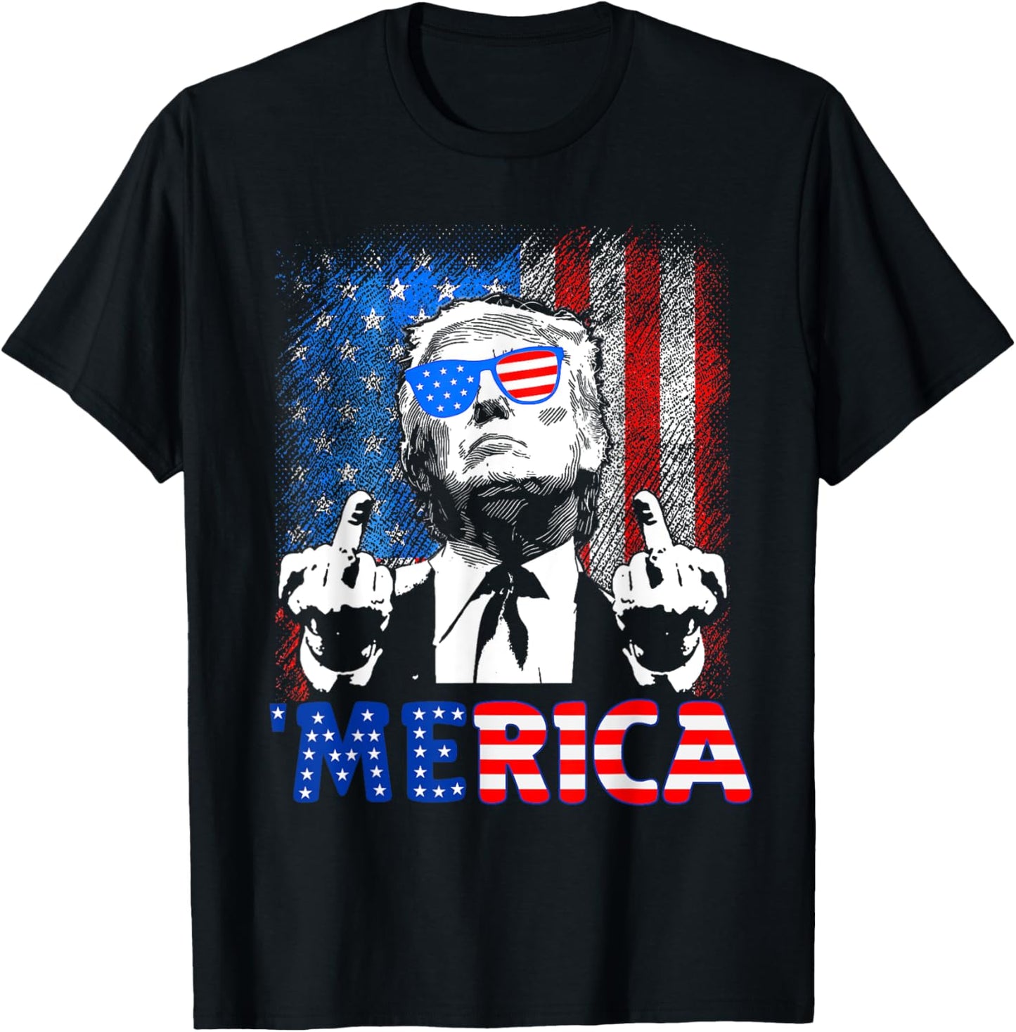 Funny Trump 4th Of July Merica American Flag Sunglasses T-Shirt