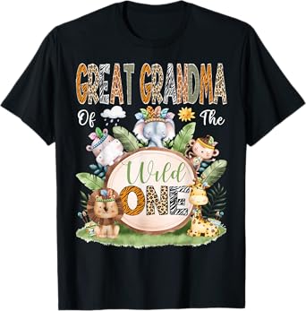 Great Grandma Of The Wild One Safari Tribal Animal 1St Bday T-Shirt