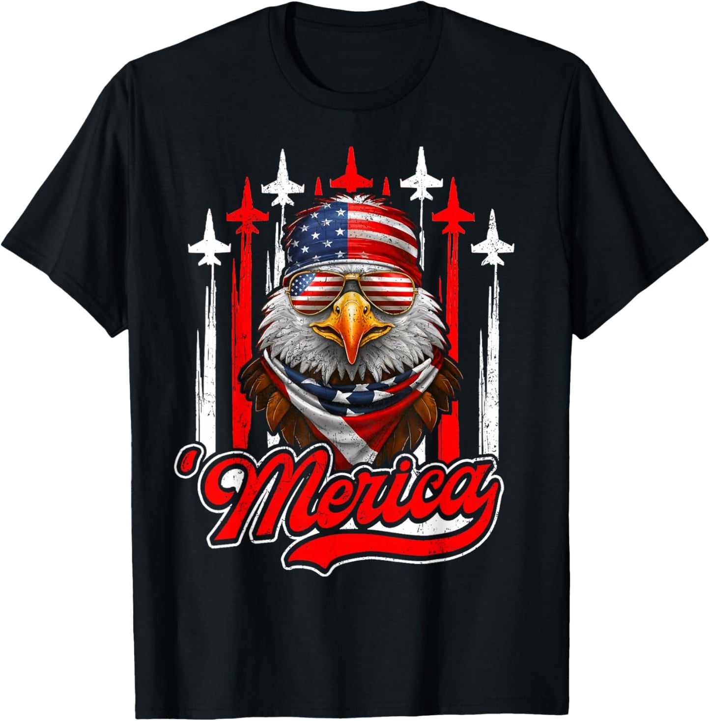 Merica Eagle Airplane 4th Of July American Flag Patriotic T-Shirt