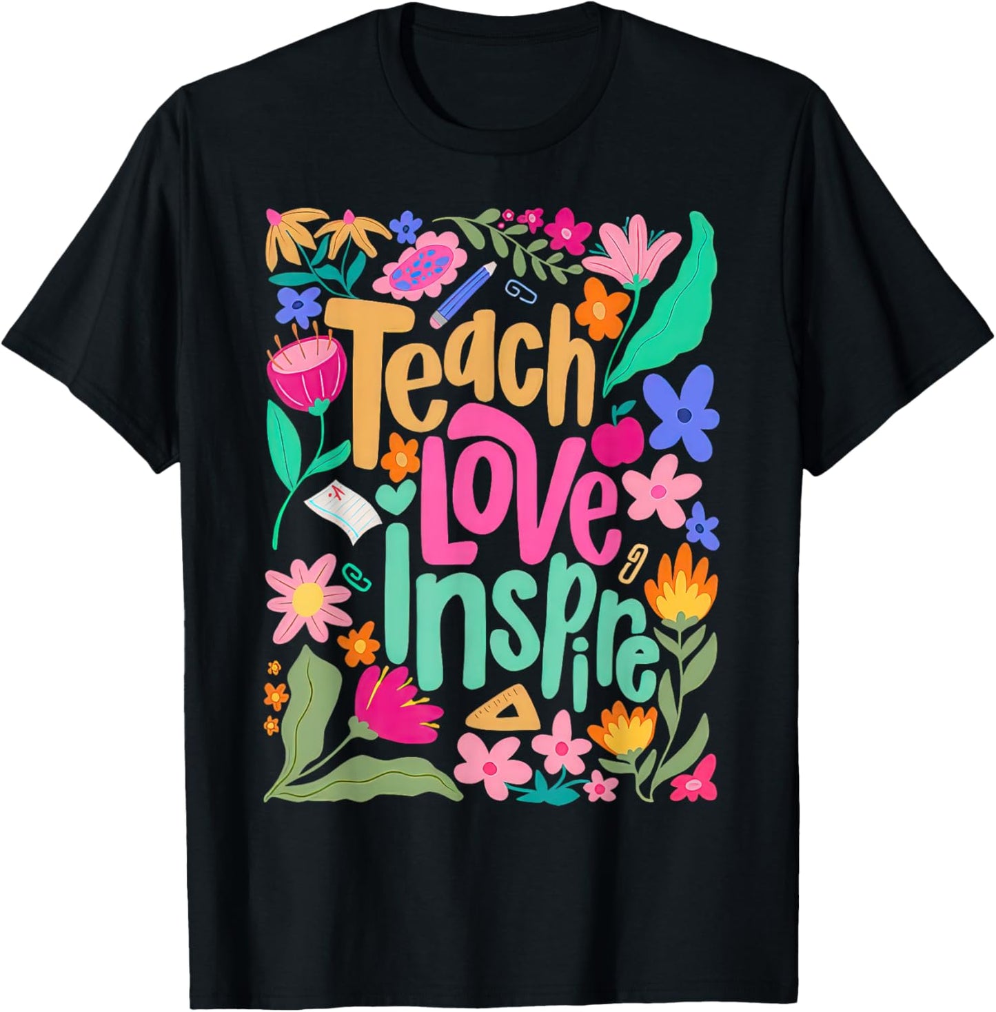 Teach Love Inspire Boho Floral Teacher Back To School Tee by TeeBrew