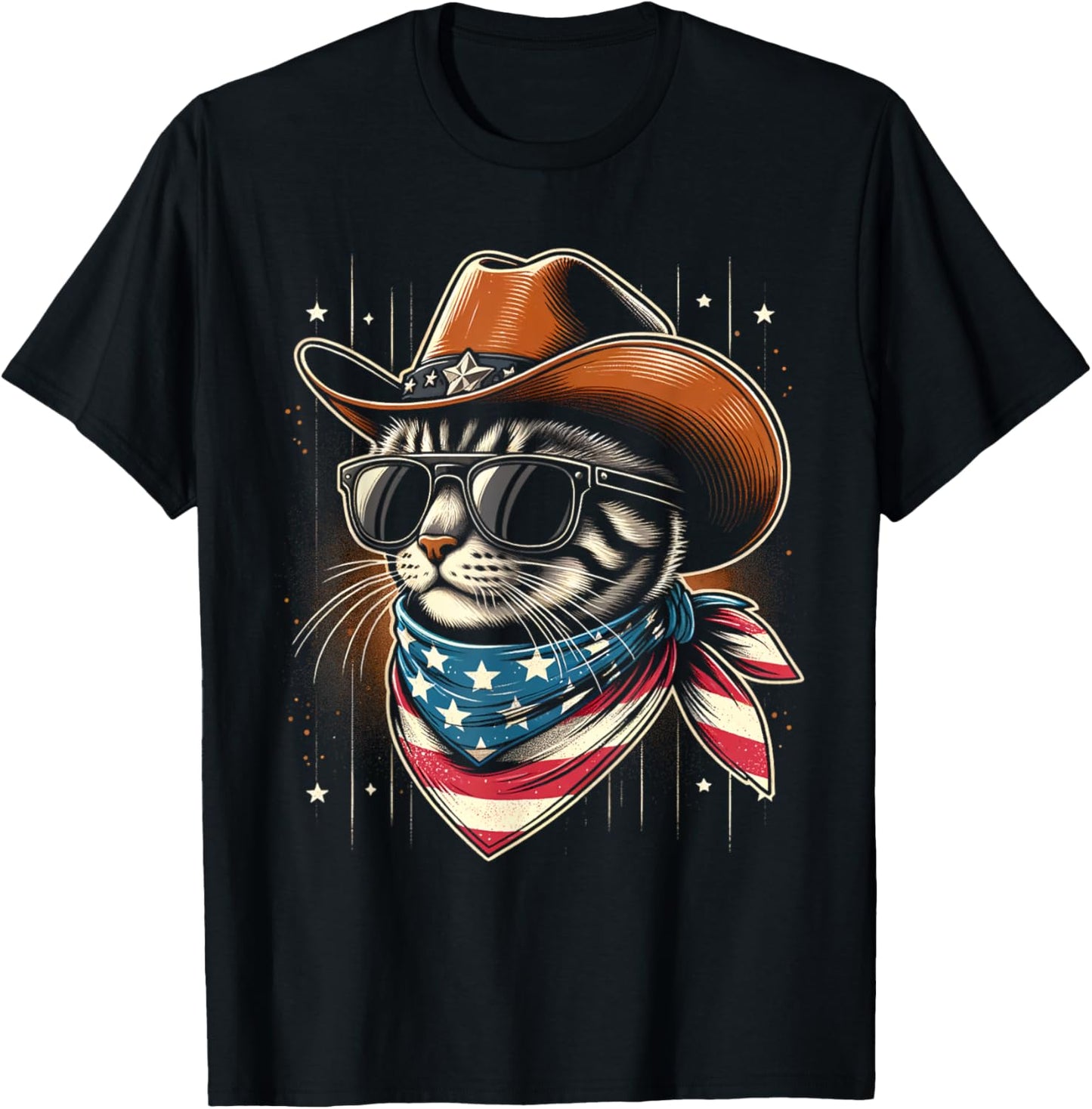 Funny Patriotic Cowboy Cat 4th Of July For Men Women Kids T-shirt