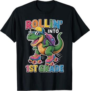 T Rex Rollin into 1st Grade Back to School First Day Boys T-Shirt