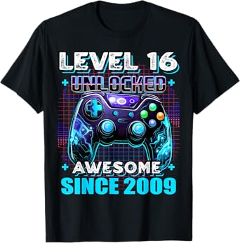 16th Birthday Boy Level 16 Gamer 16 Year Video Game Party T-Shirt