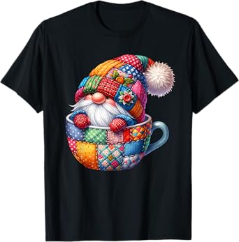 Coffee Gnome In Patchwork Coffee Mug For Funny Gardener T-Shirt