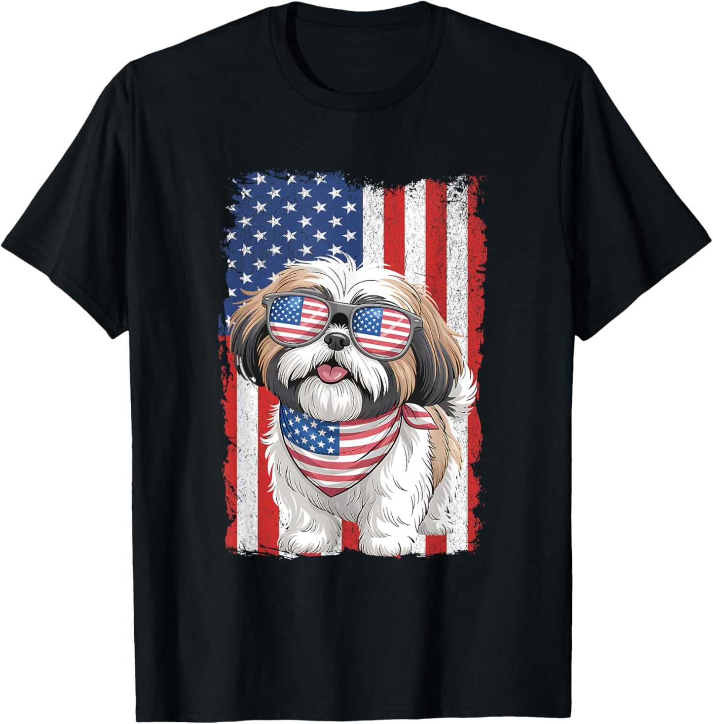 Funny Shih Tzu 4th Of July Dog Patriotic Usa Flag Man Woman T-shirt