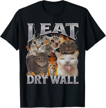 I Eat Drywall Funny Cat Meme Bootleg Graphic Men Women T-Shirt