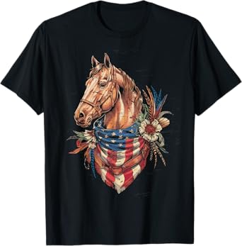 American Flag Horse Riding Tshirt Women Country Patriot USA T-Shirt