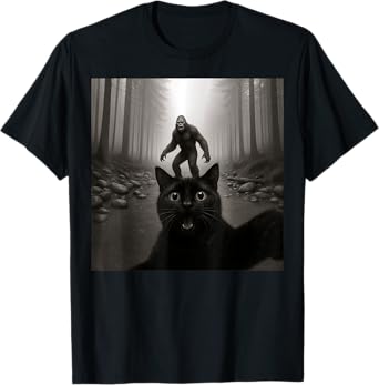 Cat Selfie With Sasquatsch Bigfoot Funny Gifts Men Women Kid T-Shirt