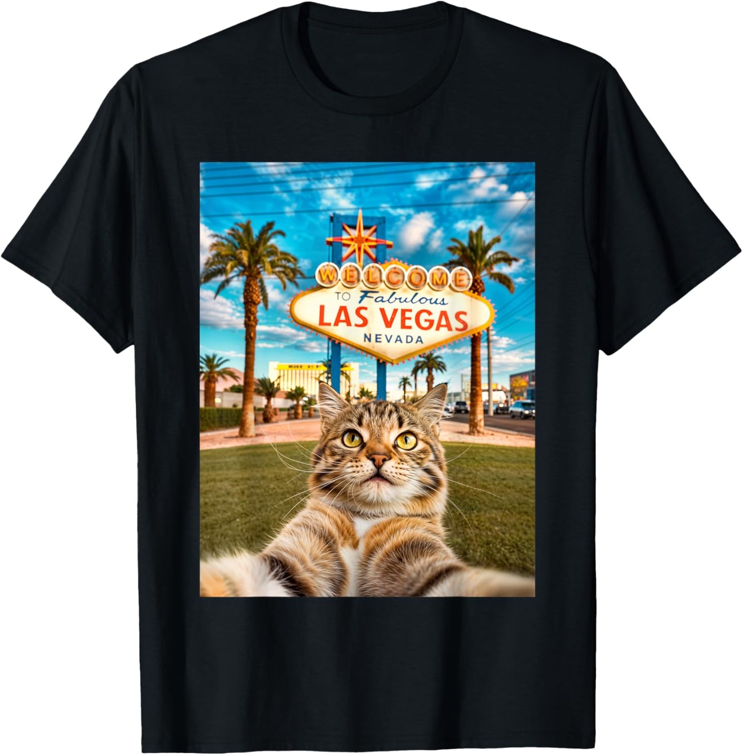 Funny Cat Selfie Las Vegas Tee – Cute Tourist Cat T-Shirt