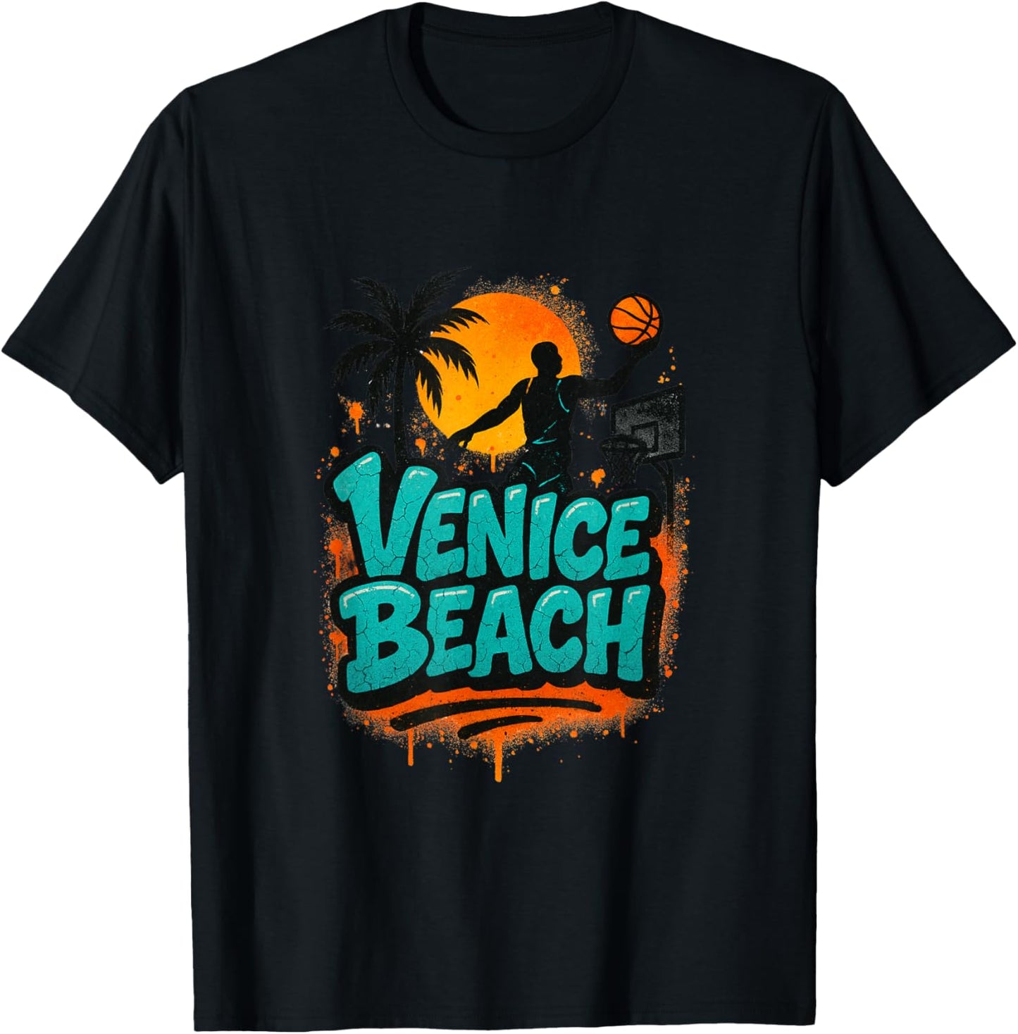 Venice Beach Streetball 90s Style Graffiti Basketball Graphi T-Shirt