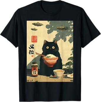 Funny Vintage Japanese Cat UFO Alien Men Women Kids Kawaii T-Shirt