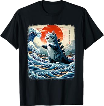 Catzilla Cat Japanese Art Funny Adventure 0HOKEN T-Shirt