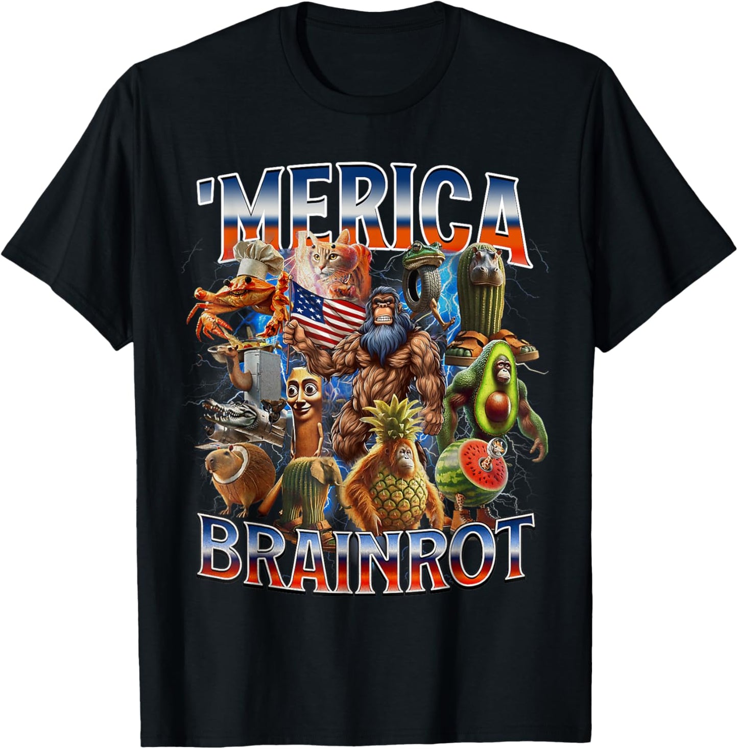 Italian Brainrot Big Meme 4th Of July Flag Foot T-shirt