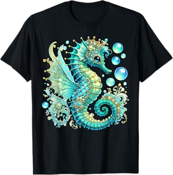 Seahorse Women Men Colorful Underwater Seahorse Reef Fish T-Shirt