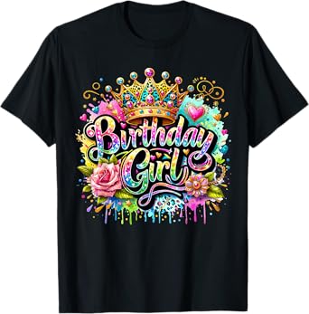 Birthday Girl Crown Floral Fun T-Shirt for Women T-Shirt