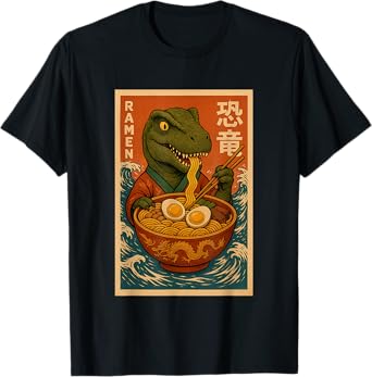 Dinosaur Eating Ramen Japanese Noodles Funny Gifts T-Shirt